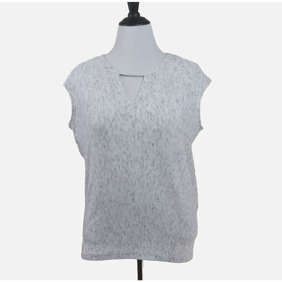 Michael Stars Size L Keyhole Cutout Knit Top Marled White Ash Gray - Picture 3 of 10